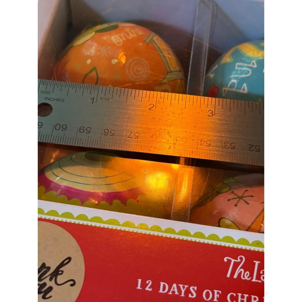 NIB The Land of Nod 12 Days of Christmas Hand Painted Ornaments Colorful Set 12